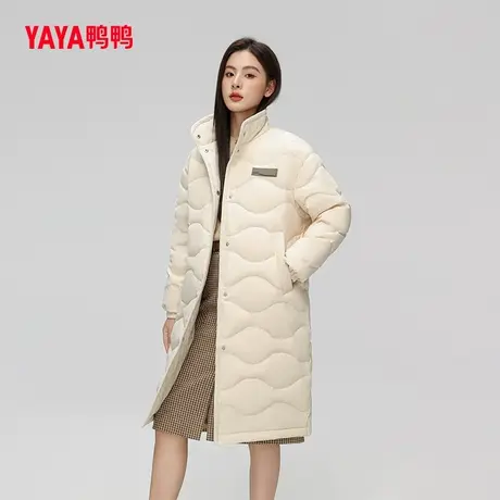 鸭鸭羽绒服男女同款2023冬季新品长款立领撞色百搭休闲宽松外套J图片