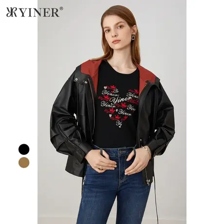 YINER音儿商场同款女装秋季新款通勤气质绵羊皮皮衣图片