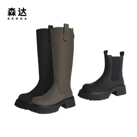 森达骑士靴女冬季新款显瘦弹力加绒保暖雾面长筒靴Z0821DG1图片