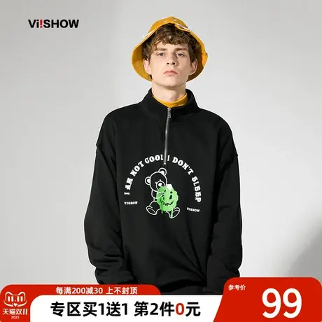 VIISHOW半拉链卫衣男春秋新款ins潮牌宽松小熊美式复古上衣商品大图