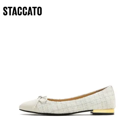 思加图新款小香风蝴蝶结单鞋通勤平底鞋女皮鞋子Y2386CQ2B商品大图