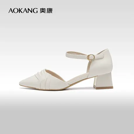 奥康女鞋 春季新款休闲气质尖头粗跟凉鞋一字带包跟女士凉鞋商品大图