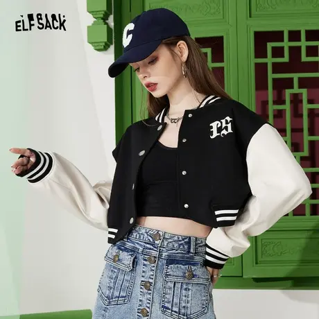 妖精的口袋美式短款棒球服女2024早春新款宽松休闲小个子短外套潮商品大图