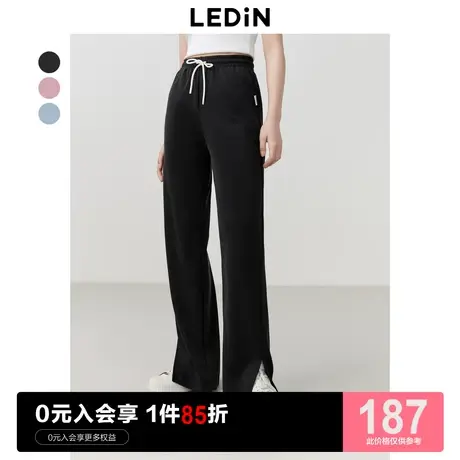乐町肌理感休闲裤2023春夏新款开叉喇叭裤女休闲宽松直筒阔腿裤图片