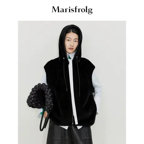 【水貂环保皮草】玛丝菲尔新款黑色紫标级环保皮草马甲貂皮大衣图片