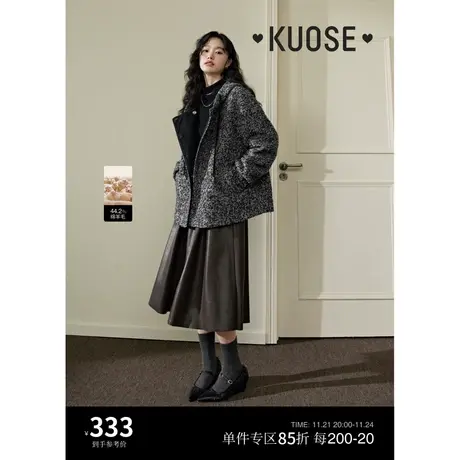 阔色连帽棉服外套2023秋冬季新款女夹棉保暖加厚中长羊毛开衫图片