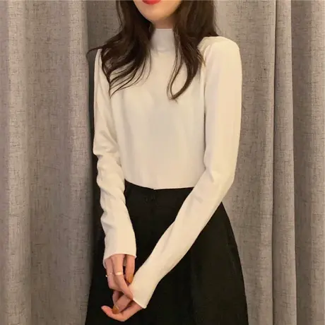 2023年春秋冬季新款半高领内搭洋气百搭长袖t恤上衣服打底衫女装商品大图