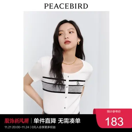 太平鸟女装2023夏装短袖修身针织衫女透气简约设计感套头衫奥莱商品大图