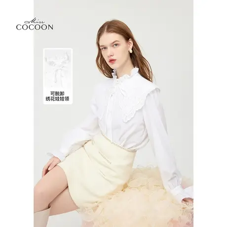 MISSCOCOON木耳边娃娃领衬衫女装24春季新款白色上衣商品大图