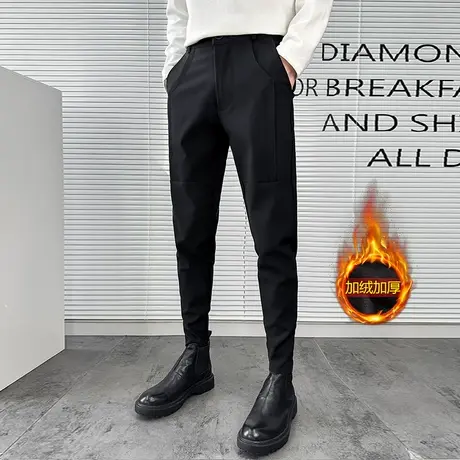 冬款潮牌束脚西裤男发型师加绒加厚痞帅休闲裤个性百搭修身小脚裤商品大图