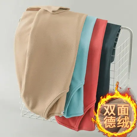 2024新款长袖t恤男秋冬季加绒保暖德绒双面绒打底衫V领纯色秋衣服商品大图