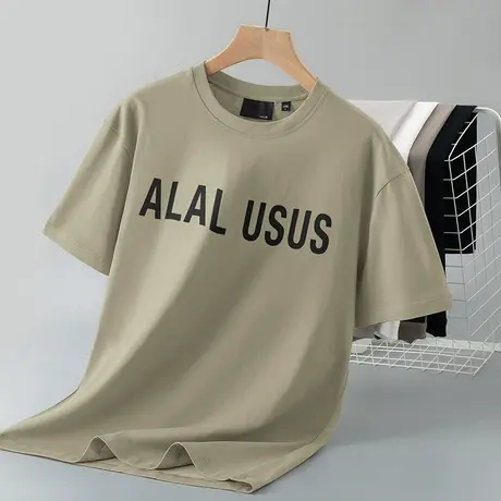 250g重磅纯棉短袖t恤男圆领上衣服夏季宽松全棉半袖字母印花体恤商品大图