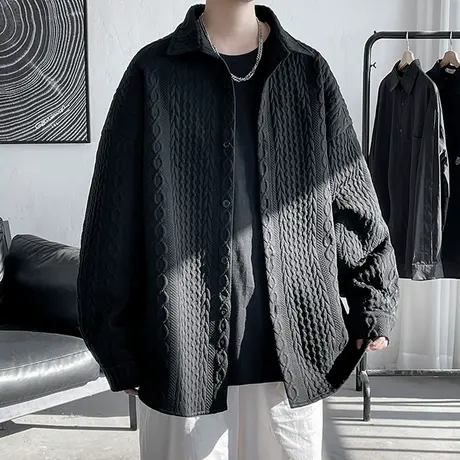 衬衫男士2023新款春秋港风大码翻领帅气衬衣潮牌ins休闲宽松外套商品大图