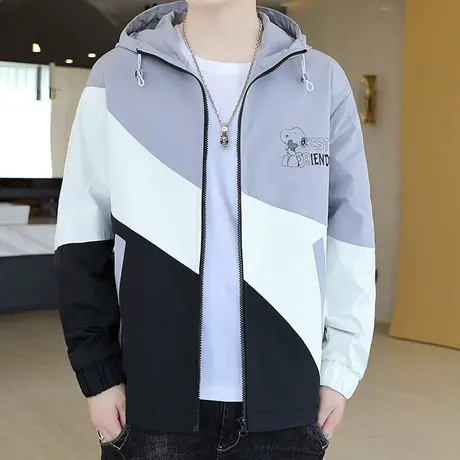 男士外套春秋款2023秋季休闲宽松百搭青少年学生拼色潮牌夹克秋装商品大图