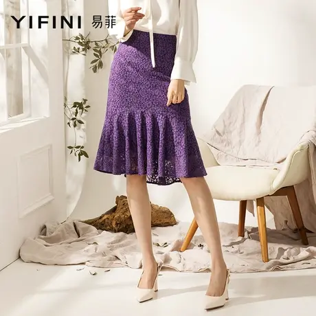 Yifini/易菲半身裙新款A字裙拼接中长款裙子宽松休闲图片