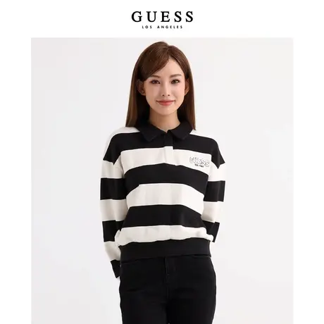 GUESS女士复古条纹拼色卫衣短款衫长袖上衣商品大图