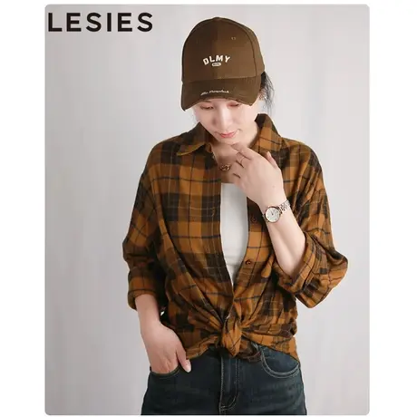 蓝色倾情2023秋冬季新款女装时尚休闲宽松长袖格纹复古衬衫上衣商品大图