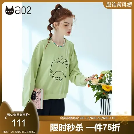 a02圆领刺绣猫咪图案短款卫衣秋新款百搭甜酷潮流上衣潮图片