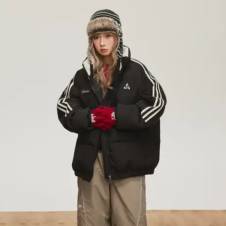 潮牌运动风保暖棉服女冬季2023年新款加厚外套复古面包服宽松棉衣商品大图