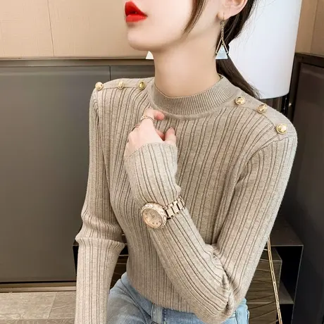 半高领毛衣女加厚打底衫2023秋冬新款韩版套头外穿针织衫内搭上衣商品大图