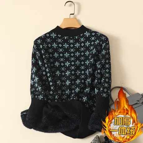 一体绒半高领毛衣女2023年秋冬新款加绒加厚宽松内搭针织打底衫女商品大图