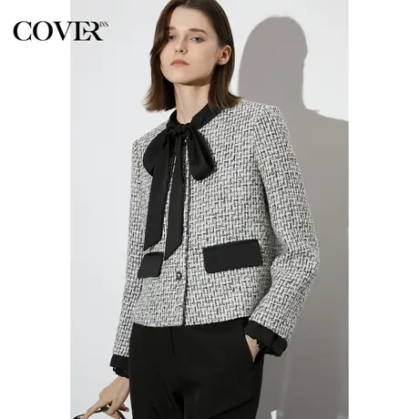 COVER2023春季粗花呢黑白短款外套图片