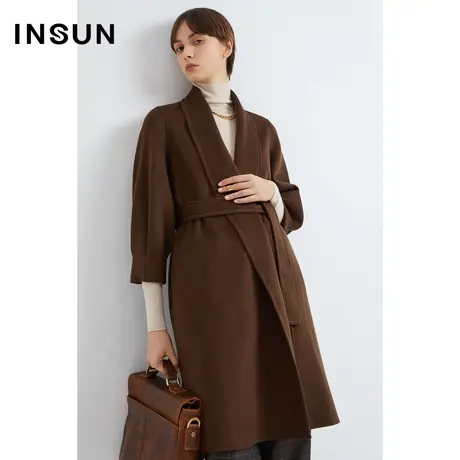 INSUN恩裳线上专选冬季轻熟落肩型羊毛毛呢外套图片