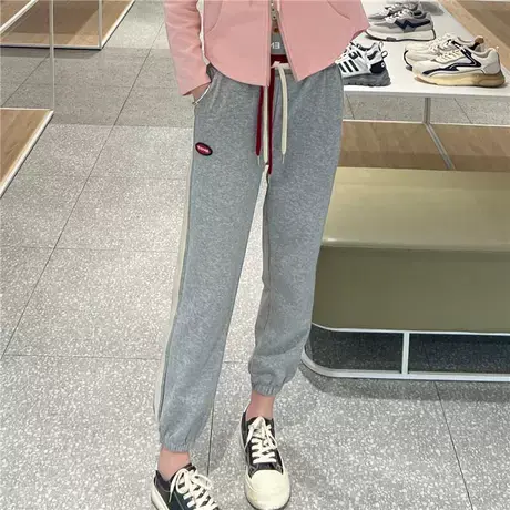 设计感拼色高腰哈伦裤女秋季侧条纹束脚运动裤松紧腰百搭休闲裤子商品大图