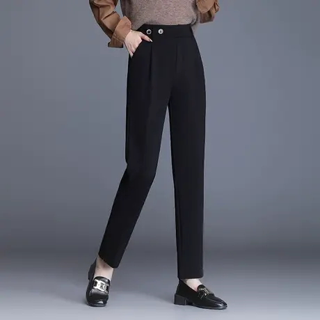 黑色小直筒西装裤女高腰2023春秋新款通勤小脚裤显瘦时尚哈伦裤子商品大图