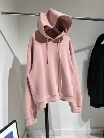 条纹帽绳空气棉连帽卫衣袖子字母标签宽松长袖套头上衣女23春装新商品大图