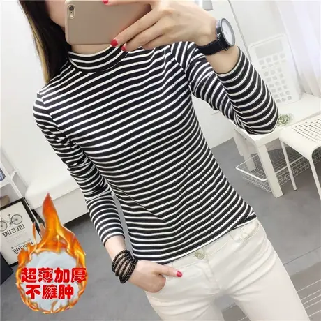 长袖加绒t恤女秋冬装季2023新款韩版厚百搭上衣体恤半高领打底衫图片