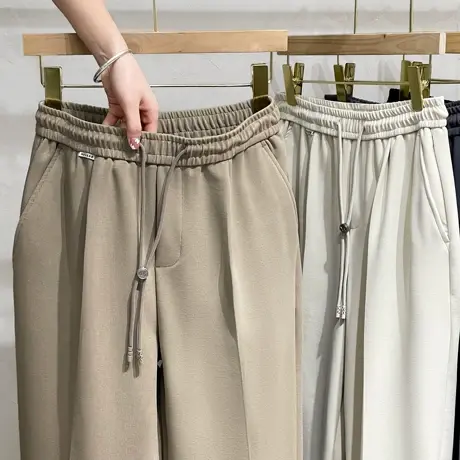 松紧腰冰丝垂感休闲裤男宽松直筒男士长裤春夏拖地裤男裤子小西裤商品大图