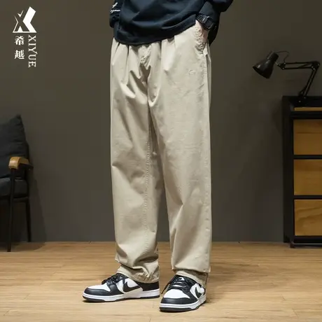 希越纯色工装日系休闲直筒裤子秋冬季宽松大码男士百搭弹力长裤子商品大图