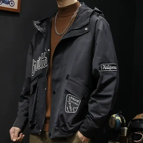 美式冲锋衣外套男潮牌大码男士工装夹克连帽春秋202新款上衣秋季图片