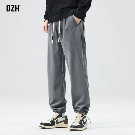 男士灰色灯芯绒裤子男秋季潮流百搭2024新款抽绳束脚裤休闲运动裤商品大图