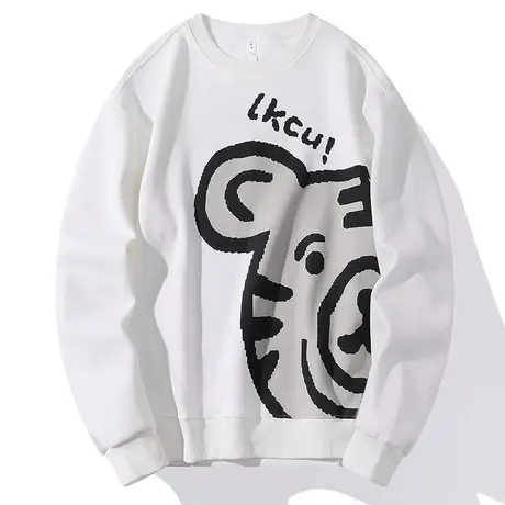 男士圆领卫衣春秋新款老虎印花韩版潮流长袖上衣宽松百搭春季衣服商品大图