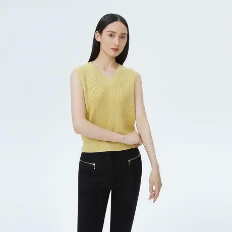 LANCY/朗姿羊毛无袖V领针织衫宽松通勤高级女设计感法式奥莱图片