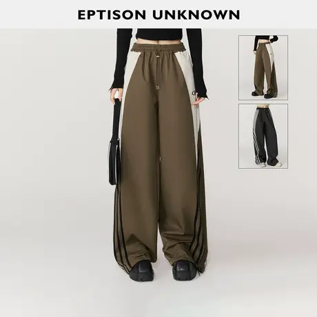 【李佳琦直播间】EPTISON休闲裤女复古高级拼接宽松直筒运动长裤商品大图