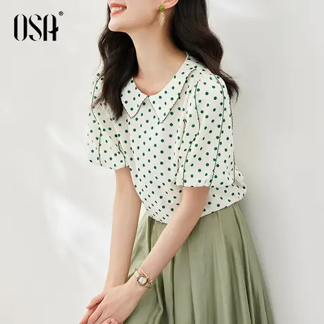 OSA欧莎娃娃领波点雪纺衬衫女夏季2023年新款宽松洋气小衫上衣薄商品大图