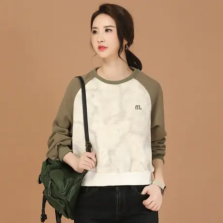 韩潮袭人美式圆领插肩袖刺绣加绒卫衣女2023冬季新休闲短款上衣商品大图