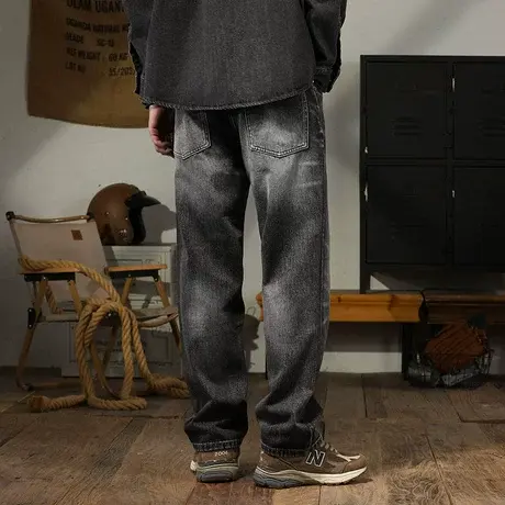 美式高街牛仔裤做旧百搭水洗牛仔裤男款直筒宽松男士休闲牛仔裤商品大图