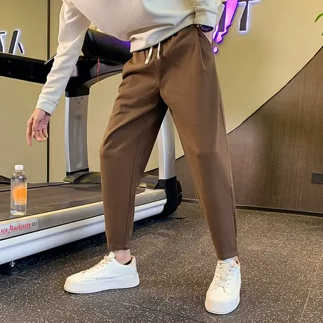 冬款加厚毛呢裤子宽松男裤2023新款潮牌痞帅纯色裤子百搭休闲裤商品大图