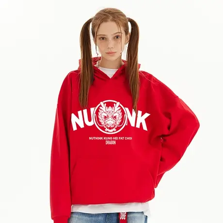 Nuthink国潮保暖喜庆新年加绒加厚龙年本命年红卫衣春季男潮外套图片