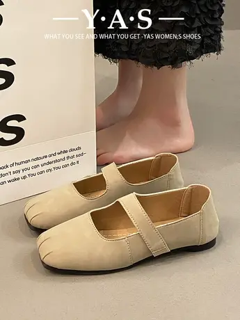 法式单鞋女春季2024年新款浅口方头猪鼻子复古平底仙女风玛丽珍鞋商品大图