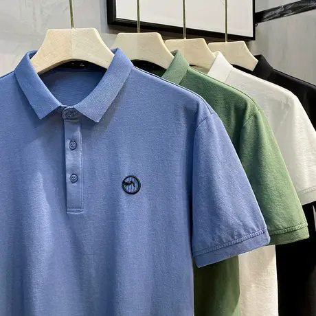 男士短袖polo衫男潮牌修身刺绣夏装上衣服翻领T恤衫2023新款潮流商品大图