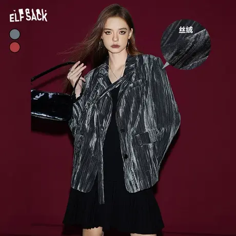 妖精的口袋丝绒西装外套女2023年冬季新款设计感高级感复古小西服图片