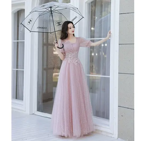晚礼服裙女宴会气质2023新款主持人粉色高级感演出服艺考独唱长裙商品大图