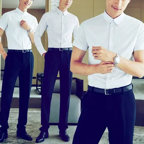 夏装新款蓝色职业套装男正装白衬衫西服商务时尚面试两件套工作服图片