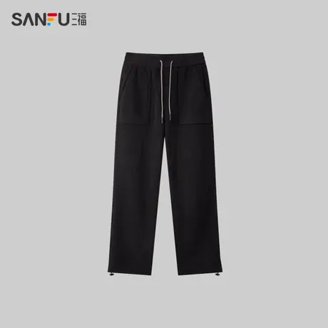 三福2023冬季男士净色博奥绒休闲裤 宽松橡筋腰长裤男481049商品大图