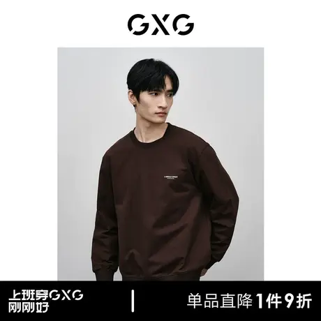 GXG男装 商场同款棕色后背印花圆领卫衣 24年春季新品GFX13100231图片